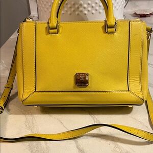 MCM Bright Yellow Leather Satchel